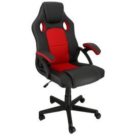 Elama High Back Adjustable Faux Leather and Mesh Office Chair in Black and Red